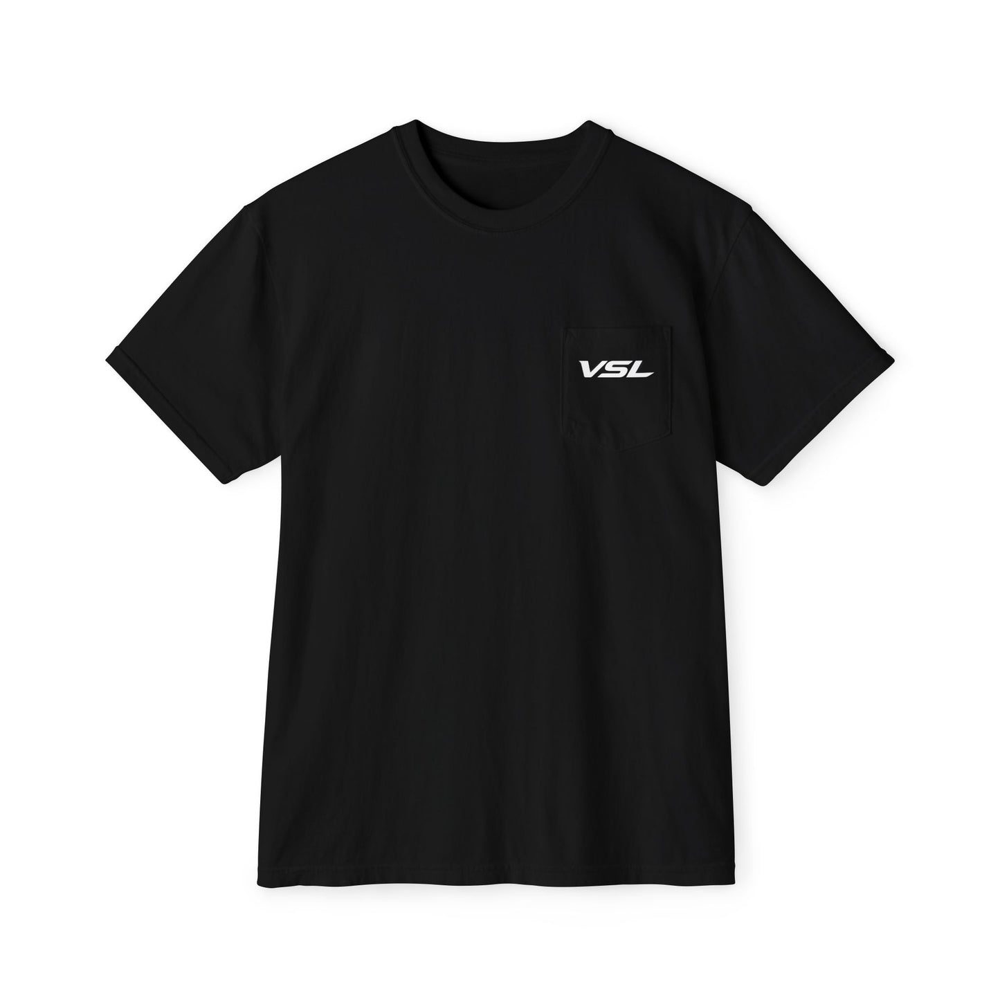 VSL Logo Pocket T-Shirt — Minimalist Graphic Tee with Back V Emblem