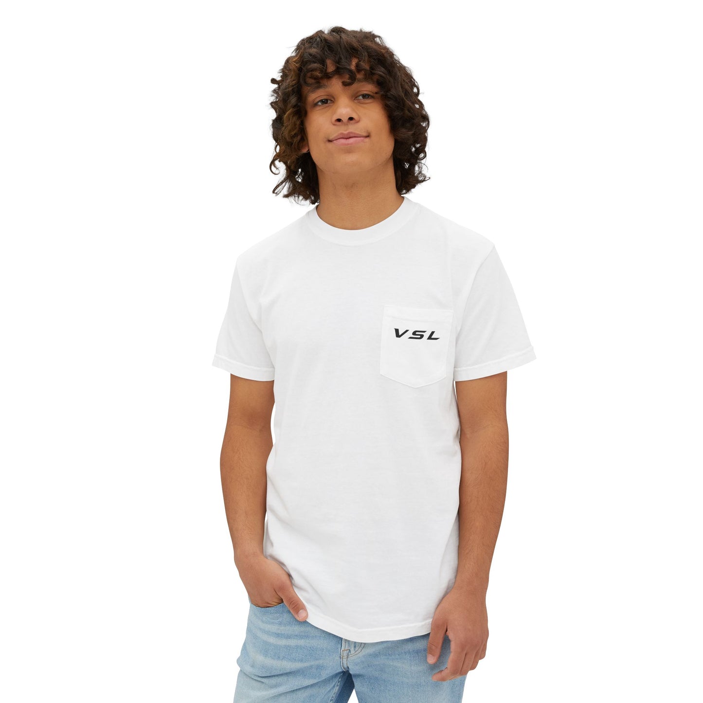 VSL Logo Pocket T-Shirt — Minimalist Graphic Tee with Back V Emblem