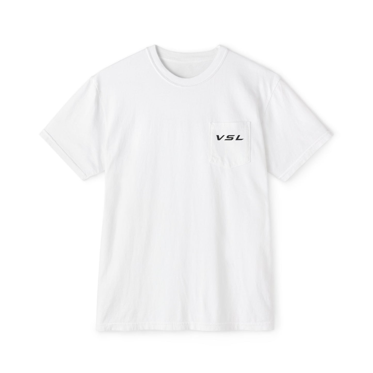 VSL Logo Pocket T-Shirt — Minimalist Graphic Tee with Back V Emblem