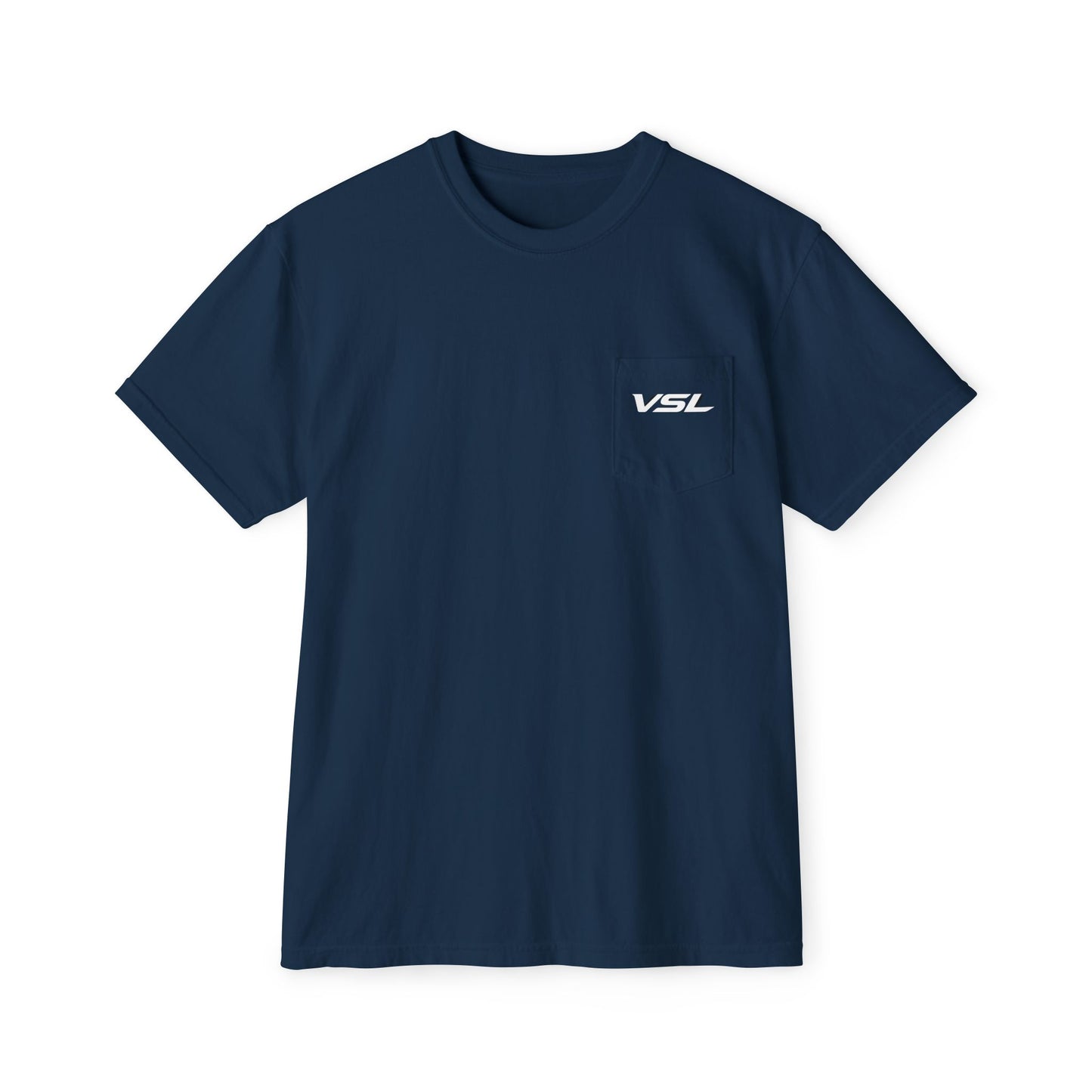 VSL Logo Pocket T-Shirt — Minimalist Graphic Tee with Back V Emblem