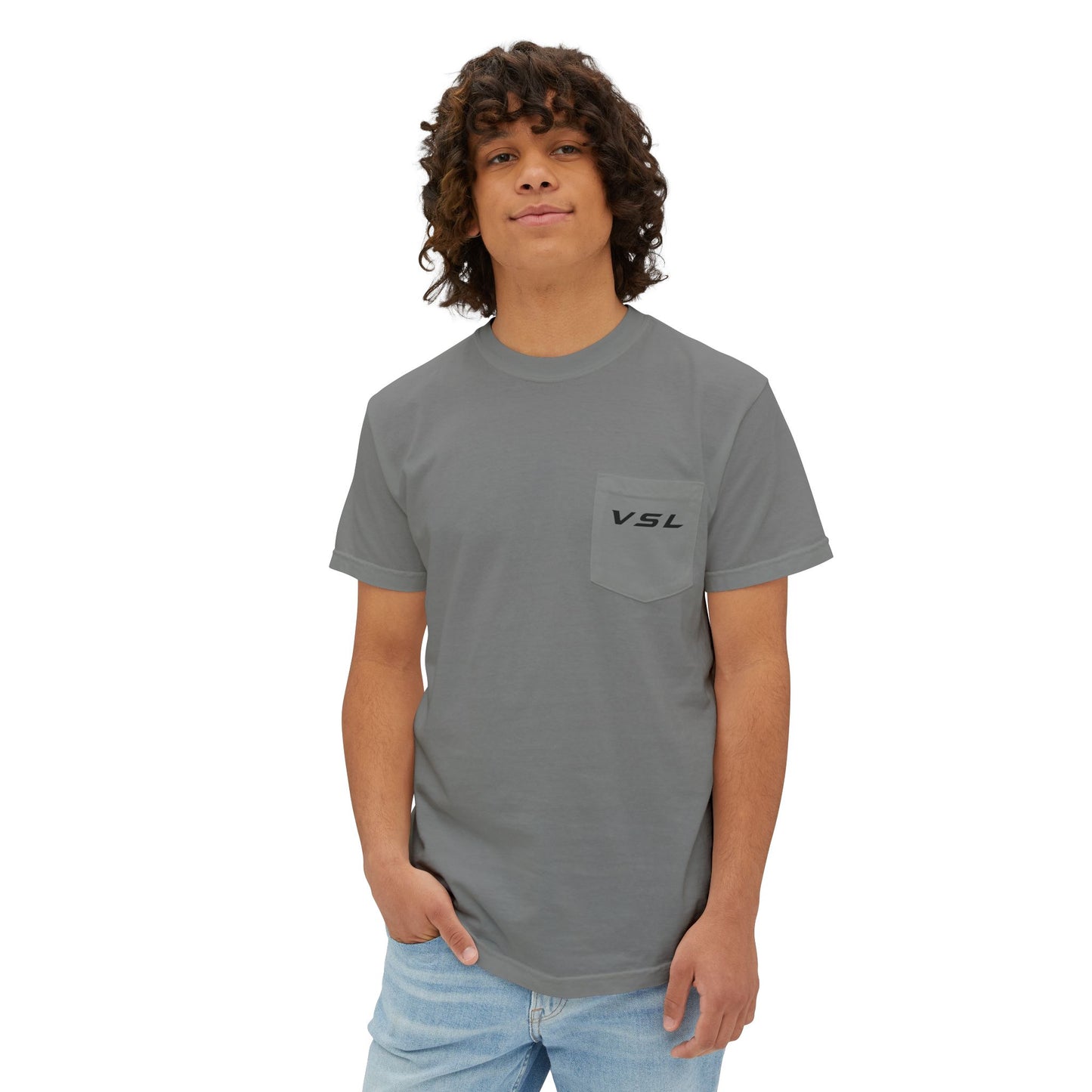 VSL Logo Pocket T-Shirt — Minimalist Graphic Tee with Back V Emblem