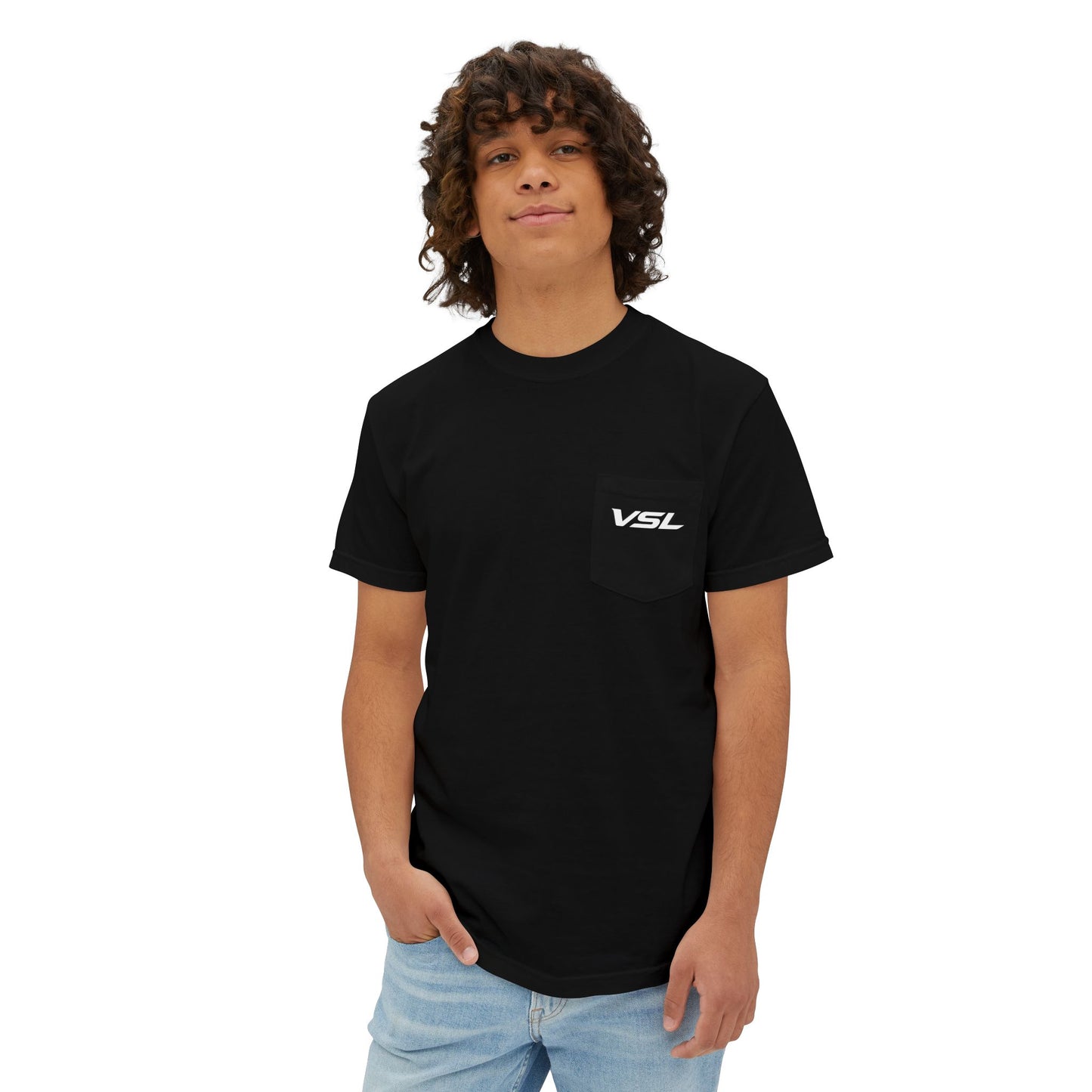 VSL Logo Pocket T-Shirt — Minimalist Graphic Tee with Back V Emblem