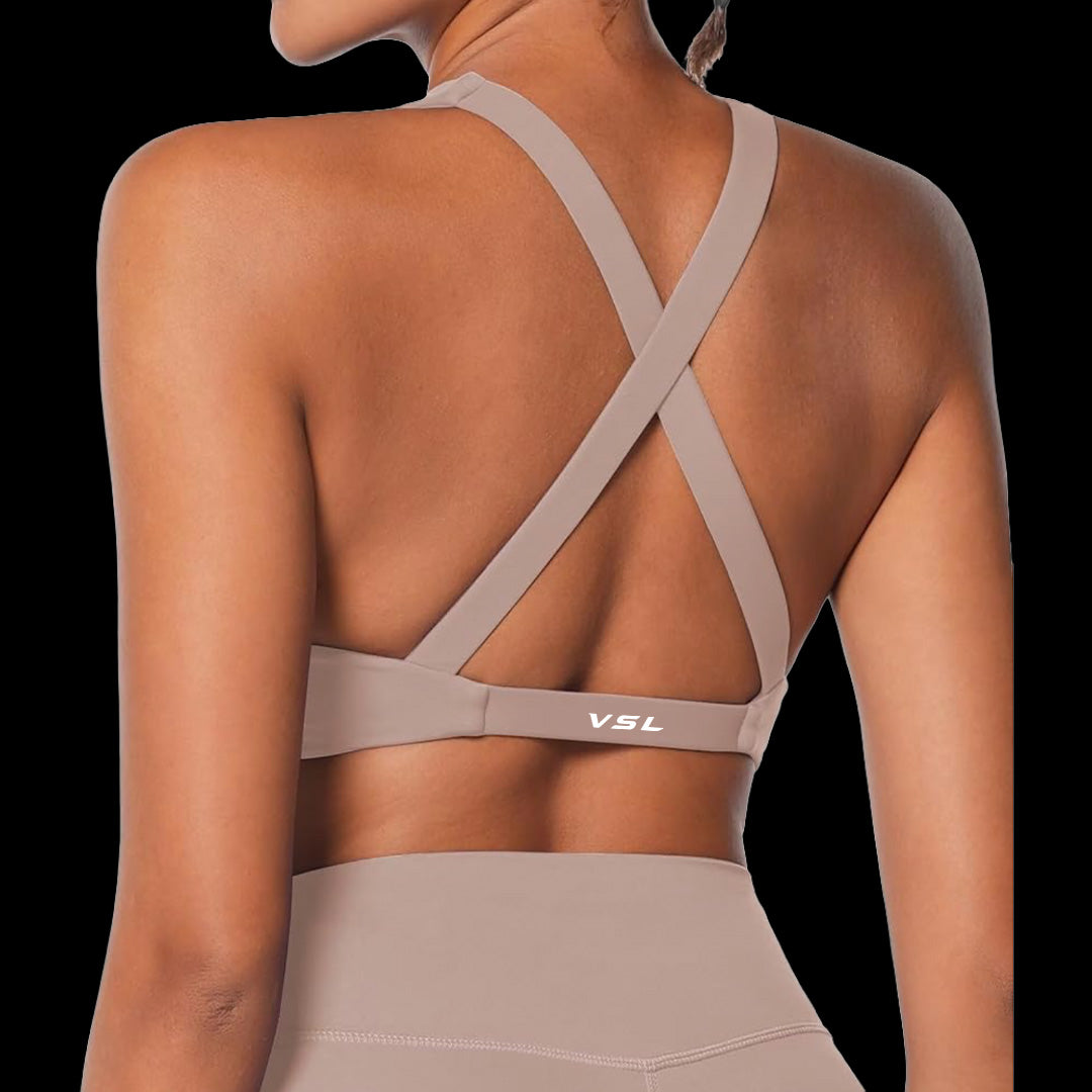 VSL Khaki Cross Back Sports Bra