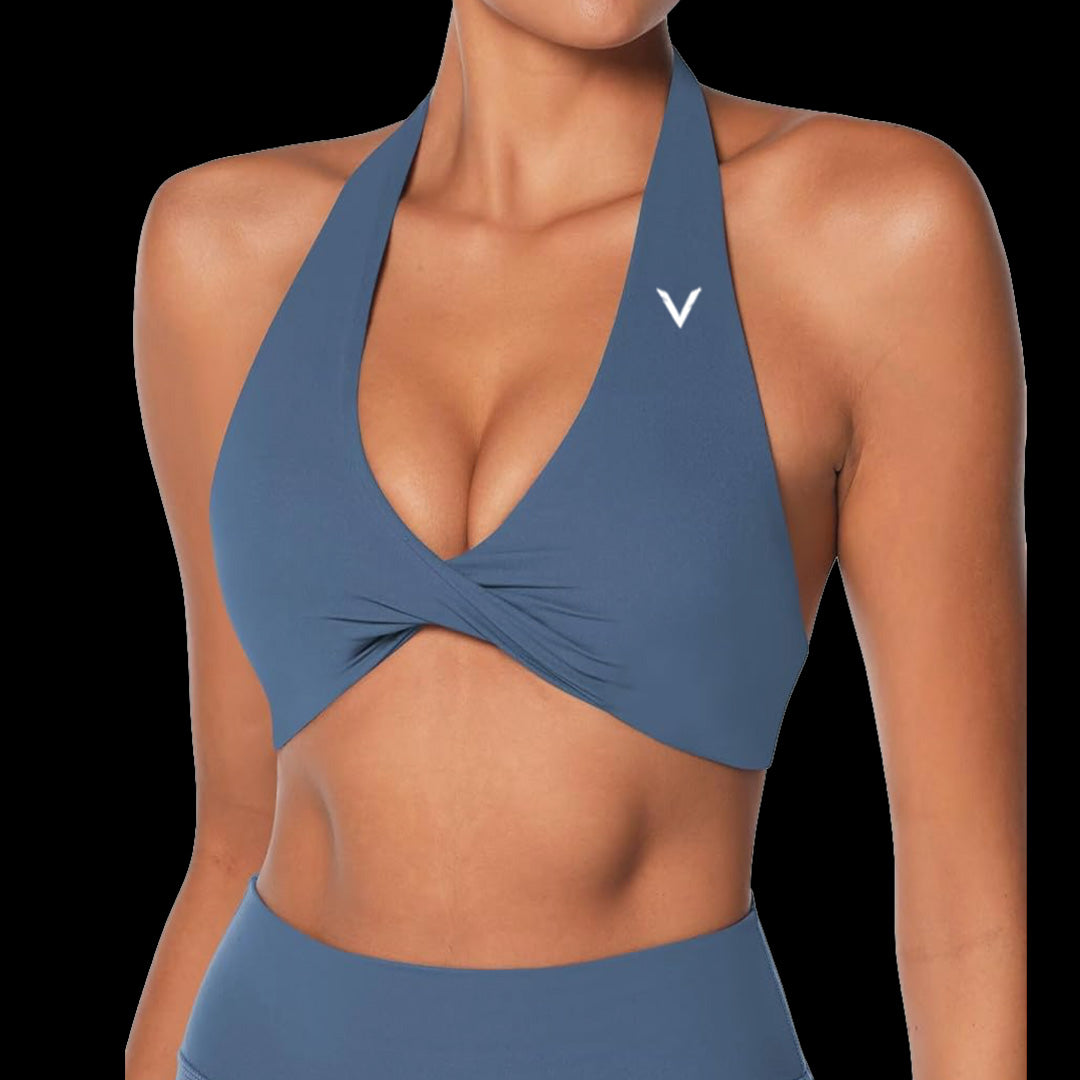 VSL Ashy Blue Halter Sports Bra