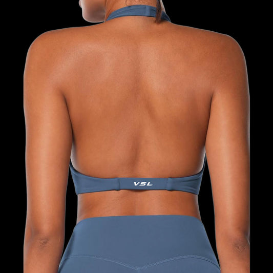 VSL Ashy Blue Halter Sports Bra