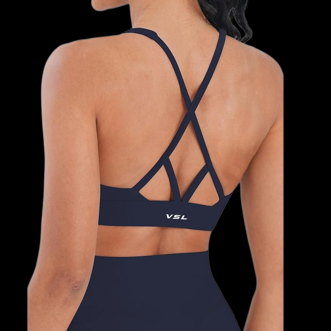VSL Navy X Back Sports Bra